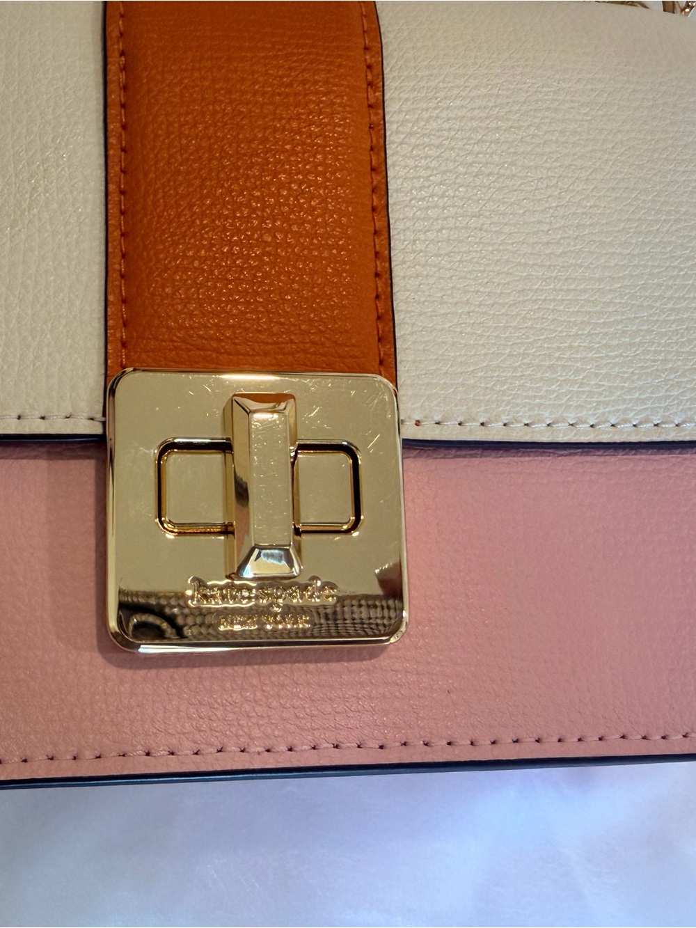 Kate Spade Colorblock Leather Shoulder Bag in White, Pink & orange